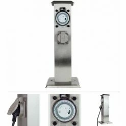 Grafner® Edelstahl Steckdosensäule Mit Timer 2 Außensteckdosen Gartensteckdose Energiesäule
