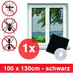 Grafner® Insektenschutz Fliegengitter Fenster 100x130cm Mit Klettband IS10903 Schwarz