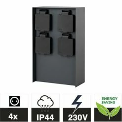 Grafner® Steckdosensäule Schwarz Mit 4 Außensteckdosen Edelstahl Gartensteckdose Energiesäule