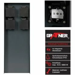 Grafner® Steckdosensäule Anthrazit Mit 4 Außensteckdosen Edelstahl Gartensteckdose Energiesäule -GRAFNER SHOP 57602887 2