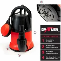 Grafner® Flachsaugerpumpe 400 Watt 7000 L/h Tauchpumpe Poolpumpe Entwässerungspumpe 11 Grafner® Flachsaugerpumpe 400 Watt 7000 L/h Tauchpumpe Poolpumpe Entwässerungspumpe -GRAFNER SHOP 58132702 5