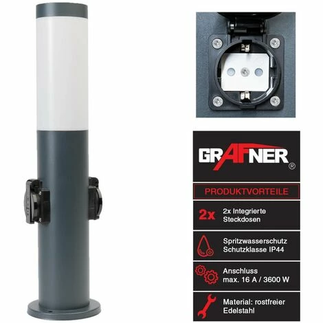 Grafner® Wegleuchte Mit 2 Außensteckdosen Anthrazit Gartenlampe 45 Cm 4 Grafner® Wegleuchte Mit 2 Außensteckdosen Anthrazit Gartenlampe 45 Cm – Bild 2