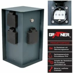 Grafner® Steckdosensäule Anthrazit Mit Dämmerungssensor Edelstahl Gartensteckdose Energiesäule AS109 -GRAFNER SHOP 60564711 2