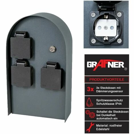 Grafner® Steckdosensäule Anthrazit Mit Dämmerungssensor Edelstahl Gartensteckdose Energiesäule 4 Grafner® Steckdosensäule Anthrazit Mit Dämmerungssensor Edelstahl Gartensteckdose Energiesäule – Bild 2