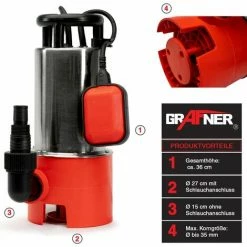 Grafner® Schmutzwassertauchpumpe 1100 Watt 20.000 L/h Schmutzwasserpumpe Gartenpumpe -GRAFNER SHOP 9992011 4