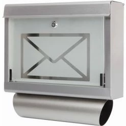 Grafner® Briefkasten Mit Zeitungsrolle Aus Edelstahl Und Glas Motiv Briefumschlag Postkasten