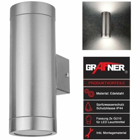 Grafner® Edelstahl Wandlampe 123WB-2 Leuchte Lichtschein Up Down Oben Unten 4 Grafner® Edelstahl Wandlampe 123WB-2 Leuchte Lichtschein Up Down Oben Unten – Bild 2